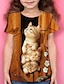 preiswerte 3D-T-Shirts für Mädchen-Mädchen 3D Tier Katze T-Shirt Kurzarm 3D-Druck Sommer Aktiv Polyester kinderkleidung 4-12 Jahre Schulanfang Freizeitskleidung Regular Fit