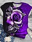 cheap Plus Size Tops-Women&#039;s Plus Size Tops T shirt Tee Floral Graphic Short Sleeve Print Basic Preppy Valentine&#039;s Day Crewneck Cotton Spandex Jersey Daily Summer Green Purple / Slim