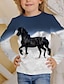 baratos Camisetas &amp; Blusas Para Meninas-Cavalo infantil camiseta manga longa branco azul marinho cavalo impressão 3d animal print desgaste diário ativo 4-12 anos/outono