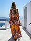 billige Afslappede kjoler-Dame Wrap Kjole Maxi lang kjole Grøn Orange Halvlange ærmer Geometrisk mønster Forår Sommer Afslappet 2021 S M L XL 2XL