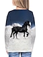preiswerte T-Shirts &amp; Blusen für Mädchen-Kinder Pferde T-Shirt Langarm Weiß Marineblau Pferd 3D-Druck Tierdruck Alltagskleidung Aktiv 4-12 Jahre / Herbst
