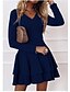 baratos Vestidos de Renda-vestido preto feminino vestido sexy vestido linha mini vestido vinho tinto azul escuro manga longa cor sólida babado em camadas outono primavera decote em v personalizado elegante