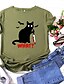 economico T-shirts-Per donna Halloween maglietta Gatto Alfabetico Con stampe Rotonda Essenziale Halloween Top Cotone Blu Giallo Rosa