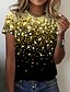 billige Bedst sælgende toppe-Dame T-shirt Galakse Grafisk sparkly Daglig Weekend Abstrakt Maleri Kortærmet T-shirt Rund hals Trykt mønster Basale Blå Lilla Gul S / 3D-udskrivning