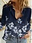 abordables Tops &amp; Blouses-Mujer Tema Floral 3D Blusa Camisa 3D Flor Manga Larga Botón Estampado Cuello Camisero Básico Tops Negro