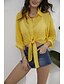baratos Roupa de Mulher-Mulheres Camisa Social Tecido Colarinho de Camisa Blusas Amarelo