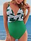 cheap One-Pieces-Women&#039;s Swimwear One Piece Beach Wear Swimwear Plus Size Swimsuit Color Block Tropical Tummy Control Ruched Slim Twisted for Big Busts Green V Neck Underwire Bathing Suits Fashion Cross Block / Cute