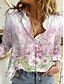 cheap Tops &amp; Blouses-Women&#039;s Blouse Shirt Green Purple Yellow Print Graphic Floral Casual Long Sleeve Shirt Collar Basic Regular Floral Geometric S