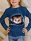billige T-shirts &amp; Bluser til Piger-børn kat 3d print t-shirt langærmet blå kongeblå dyreprint dagligt slid aktivt baby/efterår