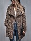 cheap Furs &amp; Leathers-Women&#039;s Teddy Coat Fall Winter Daily Going out Long Coat Warm Regular Fit Sexy Jacket Long Sleeve Animal Pattern Leopard Print Khaki