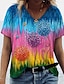 cheap T-Shirts-Women&#039;s Holiday T shirt Floral Theme Painting Floral Color Block V Neck Print Basic Tops Blue