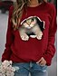 preiswerte Kapuzenpullis &amp; Sweatshirts-Damen Sweatshirt Pullover Zur Seite fahren 3D Bedruckt Aktiv Strassenmode Schwarz Weiß Gelb Tier Katze 3D Täglich Langarm Rundhalsausschnitt Baumwolle