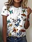 abordables Tee-shirt-Femme T shirt Tee Animal Papillon Blanche Imprimer Manche Courte du quotidien Fin de semaine basique Col Rond Standard