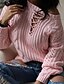 baratos Camisolas-Mulheres Suéter Côr Sólida Tricotado à moda Manga Longa Casacos de malha Outono Inverno Gola Redonda Rosa Verde Branco