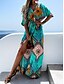 preiswerte Casual Kleider-Damen Wickelkleid Maxikleid Grün Orange Halbe Ärmel Geometrische Muster Frühling Sommer Freizeit 2021 S M L XL 2XL
