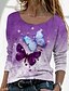 preiswerte T-shirts-Damen Schmetterling Funkelnd Batik Täglich Wochenende Schmetterling Farbe Langarm T Shirt Rundhalsausschnitt Bedruckt Basic Vintage Oberteile Grün Blau Purpur S / 3D-Druck