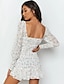 cheap Bodycon Dresses-Women&#039;s Sundress Short Mini Dress White Long Sleeve Floral Ruched Print Fall Summer Square Neck Hot Elegant Holiday Going out Slim 2021 S M L