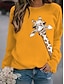 baratos Camisolas e Moletons com Capuz-Camisola de manga comprida com estampa de girafa feminina, tops engraçados, regular, confortável, gola redonda, camisola amarela