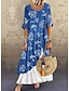 cheap Maxi Dresses-Women&#039;s Maxi long Dress Shift Dress Swing Dress Blue Half-Sleeve Patchwork Fake two piece Print Floral Print Crew Neck Fall Spring Casual 2022 Loose S M L XL XXL XXXL / Summer