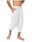 cheap Men&#039;s-Men&#039;s Capri shorts Trousers Beach Pants Solid Color Drawstring Calf-Length Breathable Outdoor Cotton And Linen Casual Daily Loose Fit Casual / Sporty White Black
