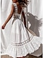 cheap Casual Dresses-Women&#039;s Maxi long Dress Swing Dress White Sleeveless Lace Patchwork Solid Color Square Neck Spring Summer Party Casual 2022 S M L XL XXL 3XL
