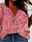 cheap Plus Size Tops-Women&#039;s Plus Size Tops T shirt Shirt Floral Graphic Zipper Print V Neck Short Sleeve Summer Streetwear Purple Yellow Blushing Pink Big Size L XL XXL 3XL 4XL / Holiday