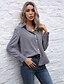 baratos Tops &amp; Blouses-Mulheres Blusa Camisa Social Listrado Colarinho de Camisa Bolsos Botão Básico Roupa de rua Blusas Cinzento Escuro