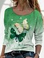 baratos T-shirts-Mulheres Borboleta Brilhante Tintura Tie Dye Diário Final de semana Borboleta Pintura Manga Longa Camiseta Decote Redondo Imprimir Básico Vintage Blusas Verde Azul Roxo S / Impressão 3D
