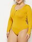 cheap Plus Size Jumpsuits-Women&#039;s Plus Size Bodysuit Patchwork Long Sleeve Solid Colored Fall Winter Ordinary Basic Yellow White Black XL XXL 3XL 4XL 5XL / Deep U / Going out