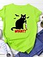 cheap T-Shirts-Women&#039;s Halloween T shirt Cat Letter Print Round Neck Basic Halloween Tops Cotton Blue Yellow Blushing Pink