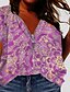 cheap Plus Size Tops-Women&#039;s Plus Size Tops T shirt Shirt Floral Graphic Zipper Print V Neck Short Sleeve Summer Streetwear Purple Yellow Blushing Pink Big Size L XL XXL 3XL 4XL / Holiday