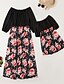 cheap New Arrivals-Mommy and Me Dresses Floral Patchwork Blue Pink Maxi 3/4 Length Sleeve Daily Matching Outfits / Print