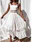 cheap Casual Dresses-Women&#039;s Maxi long Dress Swing Dress White Sleeveless Lace Patchwork Solid Color Square Neck Spring Summer Party Casual 2022 S M L XL XXL 3XL