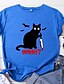 preiswerte T-shirts-Damen Halloween T-Shirt Katze Buchstabe Druck Rundhalsausschnitt Grundlegend Halloween Oberteile Baumwolle Blau Gelb Rosa