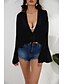 cheap Women&#039;s Clothing-LITB Basic Women&#039;s Loose Sleeve Deep V Neck Blouse Tie Front Shirt Solid Color Daily Wear