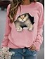 billige Hættetrøjer &amp; sweatshirts-Dame Sweatshirt bluse 3D Trykt mønster Aktiv Gade Sort Hvid Gul Dyr Kat 3D Daglig Langærmet Rund hals Bomuld