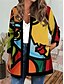 cheap Jackets-Women&#039;s Jacket Casual Jacket Print Casual Daily Holiday Valentine&#039;s Day Coat Regular Air Layer Fabric Blue Red Open Front Fall Round Neck Regular Fit S M L XL XXL 3XL / Breathable / Color Block