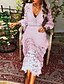 abordables Dresses-Mujer Vestido largo maxi Vestido de Columpio Azul Piscina Amarillo Rosa Blanco Manga Larga Bordado Ahuecado Encaje Color sólido Escote en V Profunda Otoño Primavera Fiesta Festivos Elegante 2021 S M
