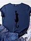 cheap T-Shirts-Women&#039;s T shirt Cat Printing Animal Round Neck Tops Blue Yellow Blushing Pink