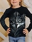 preiswerte T-Shirts &amp; Blusen für Mädchen-Jungen Mädchen 3D Tier Katze T-Shirt Langarm 3D-Druck Herbst Aktiv Polyester kinderkleidung 4-12 Jahre Schulanfang Freizeitskleidung Regular Fit