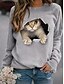 billige Hættetrøjer &amp; sweatshirts-Dame Sweatshirt bluse 3D Trykt mønster Aktiv Gade Sort Hvid Gul Dyr Kat 3D Daglig Langærmet Rund hals Bomuld