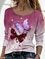 cheap T-Shirts-Women&#039;s Butterfly Sparkly Tie Dye Daily Weekend Butterfly Painting Long Sleeve T shirt Tee Round Neck Print Basic Essential Vintage Tops Green Blue Purple S / 3D Print