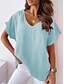 abordables Super Sale-Women&#039;s Plain White Blue Khaki Short Sleeve Blouse