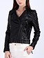 cheap Furs &amp; Leathers-Women&#039;s Faux Leather Jacket Daily Fall Short Coat Stand Collar Regular Fit Basic Jacket Long Sleeve Solid Colored Black
