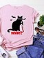 cheap T-Shirts-Women&#039;s Halloween T shirt Cat Letter Print Round Neck Basic Halloween Tops Cotton Blue Yellow Blushing Pink