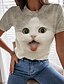 baratos Super Sale-Mulheres Camiseta Gráfico Gato 3D Preto Branco Azul Manga Curta Imprimir Vintage Diário Final de semana Decote Redondo Normal