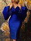 cheap Party Dresses-Women&#039;s Knee Length Dress Sheath Dress Wrap Dress Blue Purple Yellow Long Sleeve Cold Shoulder Puff Sleeve Pure Color Strapless Fall Spring Party Elegant Sexy Lantern Sleeve 2022 S M L XL XXL