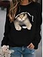 preiswerte Kapuzenpullis &amp; Sweatshirts-Damen Sweatshirt Pullover Zur Seite fahren 3D Bedruckt Aktiv Strassenmode Schwarz Weiß Gelb Tier Katze 3D Täglich Langarm Rundhalsausschnitt Baumwolle