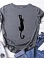 economico T-shirts-Per donna maglietta Gatto Stampe Animali Rotonda Top Blu Giallo Rosa