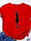 abordables T-shirts-Mujer Camiseta Gato Estampado Animal Escote Redondo Tops Azul Piscina Amarillo Rosa